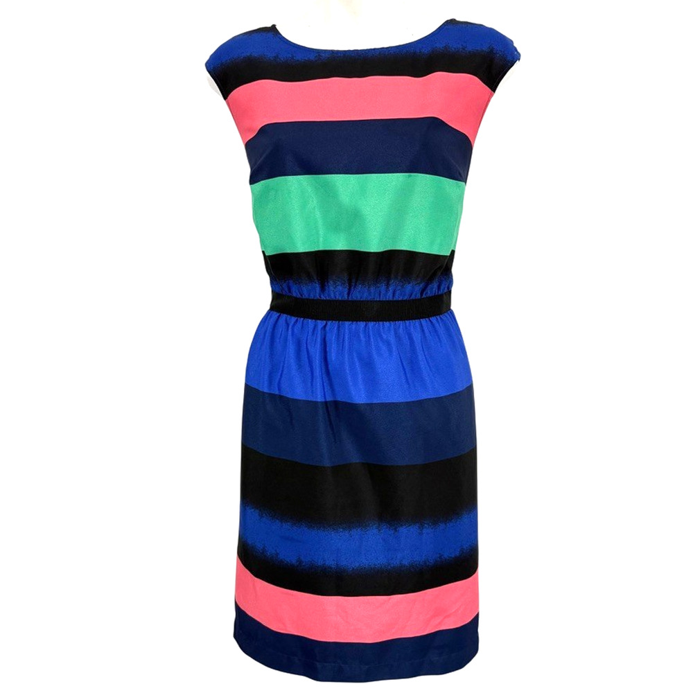Ann Taylor Loft Petites Womens Striped Lined Lightweight Blouson Dress sz M P